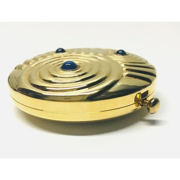 Vintage Estee Lauder Gold Ripple Swirl Peacock Jeweled Mini Compact Case Rare